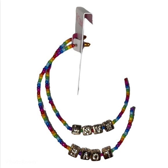 Betsey Johnson Love Beaded Hoop Earrings - Picture 4 of 8